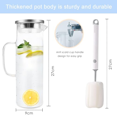 Miniatura 7 de Diompirux 1,5 Litros Transparente Y Resistente Al Calor Botella, Jarra De Vidrio Con Tapa Y Cepillo, Limpieza Fáciles De Limpiar, Para Agua Fría Caliente, Té Helado, Vino, Café, Leche Y Zumo