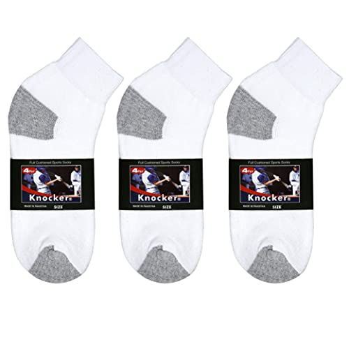 12 Pairs Men's Classic Cotton Sports Socks Ankle Quarter White Grey Crew 10-133