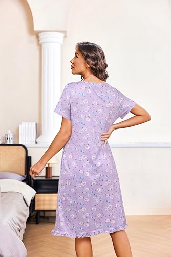 Image of Ekouaer Nightgowns for Women with Pockets Button Front Short Sleeve House Dresses Floral Print Mumu Dress