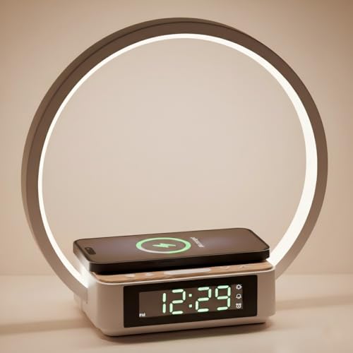 SMARTERIOR Alarm Clock,Table Lamp with Wireless Charging,Touch Bedside Lamp with 3 Brightness Levels,Snooze,Sunrize Wake-Up Light,Idea Gifts for Women,Men,Teens,Adults