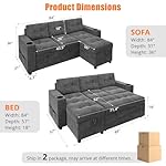 GAOMON Sofa Bed, 84" Sectional Couches for Living Room with Storage Armrest, Sleeper Sofa with Storage Chaise, L Shaped Couch with Charging Station, Pull Out Couch with Cup Holder, Dark Gray - Image 3