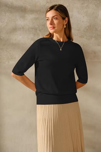 Arach&Cloz Women's Wool Blend Summer Fall Seamless Half Sleeve Tops 20252