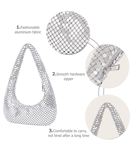 Image of Sweetovo Sequin Evening Bag, Sparkling Hobo Clutch Underarm Purse Women | Aluminum sequin mesh, zipper closure and underarm hobo shape hold phone, keys and makeup for clubs, proms and weddings