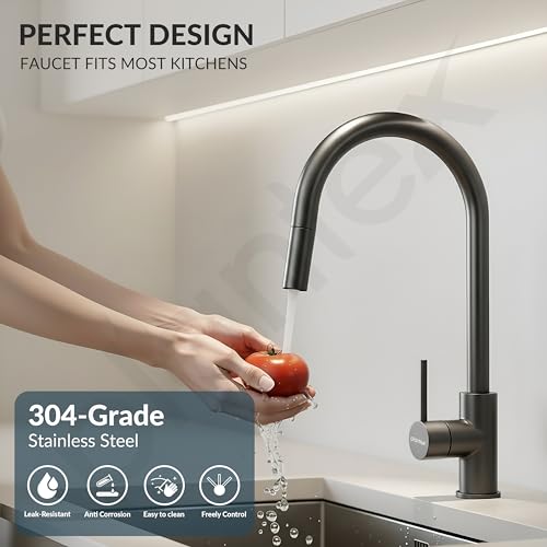 Image of Plantex Pull-Down Kitchen Sink Tap /304 Stainless Steel Sink Tap for Kitchen Basin with 360⁰ Swivel Spout /Kitchen Sink Faucet- (1062, Grey)