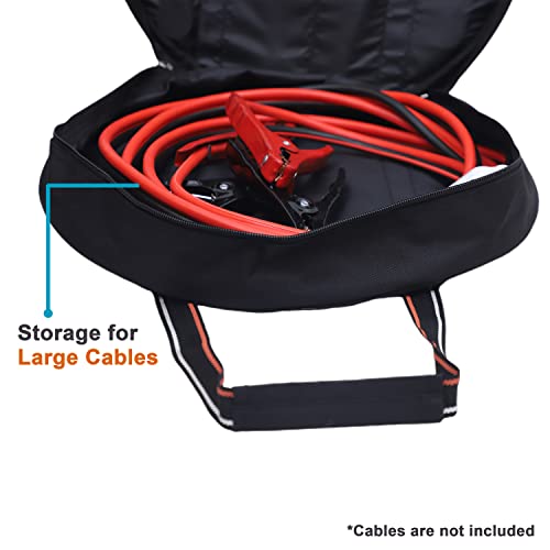 Image of EV Charging & Jumper Cable Storage Bag, Organizer 6 Pocket Handmade Carry Bag - 15x15x4 Inch Waterproof Ballistic Polyester Oval Bag, Cords, Small Tools, For Motor Vehicles