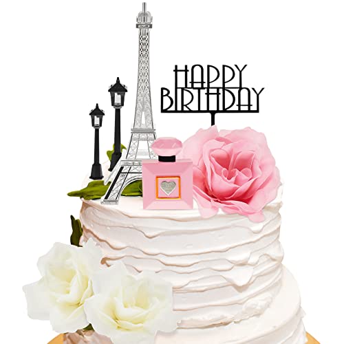 8 Pcs Paris Eiffel Tower Cake Topper Set, 7 Inch Romantic Decor with Street...