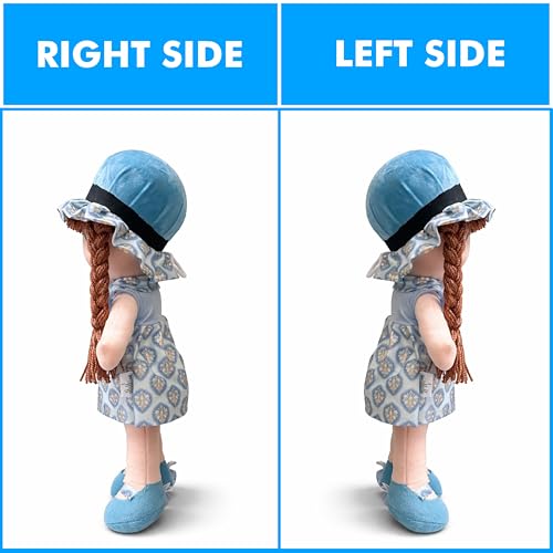Image of Apollo Toys Soft Cloth Doll for Kids | Cute Braided Girl Plush Toy with Hat | Premium Cotton Stuffed Soft Toy for Girls | Birthday Gift for Kids | Safe & Washable Doll (Blue Dress, 50 cm) (Blue)