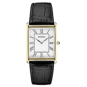 SEIKO Essentials Reloj para hombre – Essentials – Resistente al agua con caja rectangular de acero inoxidable y correa de cuero