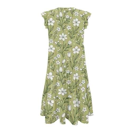 Image of Womens Summer Dress Ruffle Sleeve V Neck Dress Casual Fit Flowy Beach Vacation Sundress with Pocket S-2XL