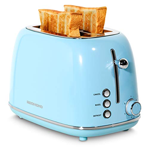 REDMOND 2 Slice Toaster Retro Stainless Steel Toaster with Bagel, Cancel, Defrost Function