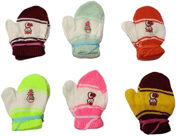 Baby Gloves Winter Warm Lovely Knitted Gloves Kids Mittens Mutthi Gloves (Assorted Color, Pack Of 6 Pairs)