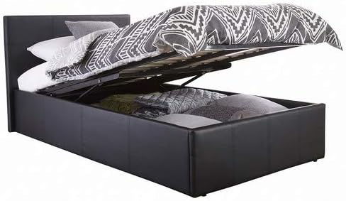 Home Source - Contemporary End Gas Lift Ottoman Black Faux Leather Storage Bedstead - Double