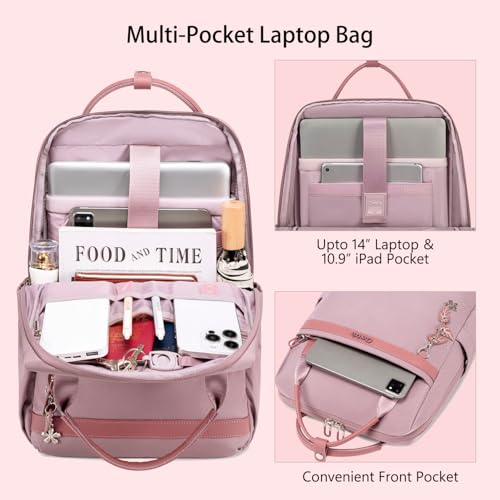 Image of Chantria Slim Backpack for Women Stylish 14-inch Laptop Bag 13L Multi-pocket Water-resistant Daypack with Top Handheld & Luggage Strap,Ladies Backpack for Office Casual College