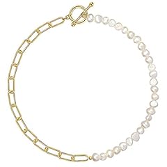 Gold Paper Clip Pearl Necklace