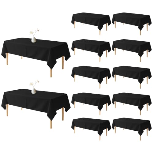 Image of 12 Pack Table Cloth 60 x 126 Inch, Rectangle Tablecloth, Stain and Wrinkle Resistant Washable Polyester Table Cover for Buffet Party, Dinner, Weddings and Camping, Black