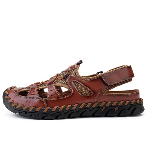 Men's Leather Closed Toe Mesh Sports Sandals Breathable Non-Slip Quick-Drying Athletic Lightweight Sandals Casual Walking Beach Hiking Climbing Outdoor Shoes