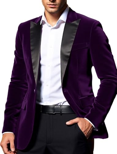 Velvet Blazer Men Slim Fit One Button Sport Coat Tuxedo Jacket for Prom Wedding Party