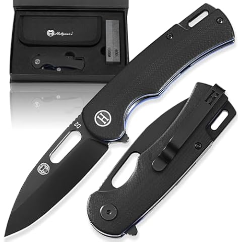 Holtzman's Gorilla Survival Mens Folding Pocket Knife Set D2 Steel Blade G10 Handle Pocket Knife EDC Gift set for Men (Black + blue liner) Cover