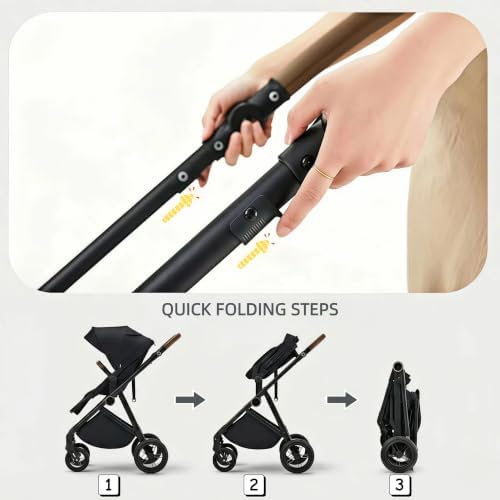 2 in 1 Baby Stroller,Foldable Infant Pushchair with Reversible Seat, High Landscape Toddler Pram for 0-36 Months Newborn with Adjustable Canopy,Storage Basket,Suspension Wheels (Grey) — view 5