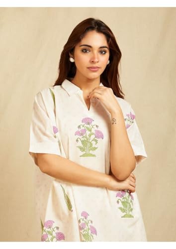 Image of LookMark Women's Off White Viscose Rayon Printed Kurta Set | Kurti with Pants | Ethnic Traditional Outfit