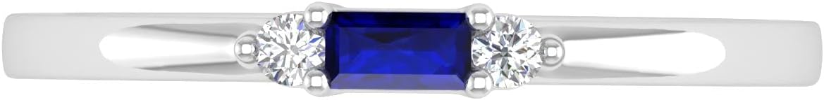 0.15 Carat Baguette Shape Blue Sapphire and Round White Diamond Wedding Band Ring in 10K Gold