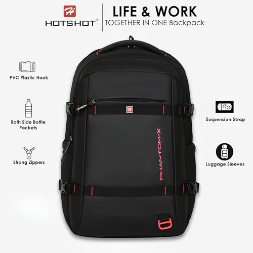 Image of HOT SHOT PHANTOM-X,Detachable Key Ring,Trolley sleeve,Suspension straps,laptop backpack for men|office bag for men|college bag |laptop bag,32 L for men & women