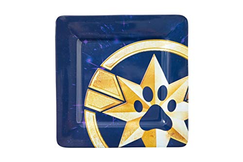 Marvel's Captain Marvel "Celestial Goose" 4-Piece Melamine Plate Set - Includes 8-Inch Square Blue & Gold Themed Dishes - Star Logo, Superhero Space Cat, Astral Designs - Durable Stellar Dinnerware #TOP4