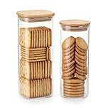Raoletin 2-Pack Biscuit Tin Airtight Set Glass Cracker Storage Container, Reusable Biscuit Container Round and Square Multipurpose Cream Cracker Storage Jars for Pantry Cookie, Dry Goods, Spaghetti