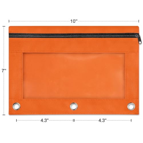 Image of Shemira Pencil Pouch for 3 Ring Binder, Binder Pencil Pouch with Smooth Zipper, Clear Window Pencil Case for Binder, Zipper Pencil Pouches, Big Capacity 3 Ring Binder Pencil Bag, Orange