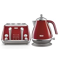 De'Longhi Icona Capitals Breakfast Collection, Bundle Includes 4 Slice Toaster and Electric Kettle, Tokyo Red