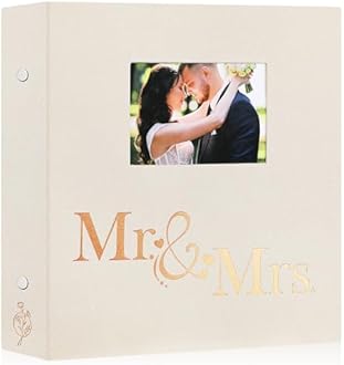 Lanpn Wedding Photo Album 6x4 1000 Pocket Photos Slip in, Linen Cover Large Capacity Newlywed Marriage Window Album Hold 1000 Horizontal Vertical Photos (Mr & Mrs, Beige)