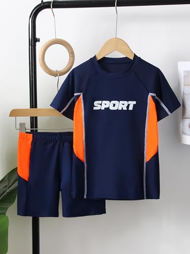 Little Big Boys Athletic Two Pieces Swimsuits Short Sleeve Swim Shirts with Trunks Rash Guard2