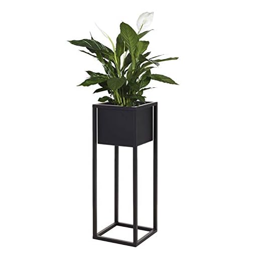 Blumentopf mit Ständer Blumenkübel Pflanztopf Übertopf Pflanzgefäß Blumenständer Metallständer Blumentopfständer Metall 60cm Schwarz