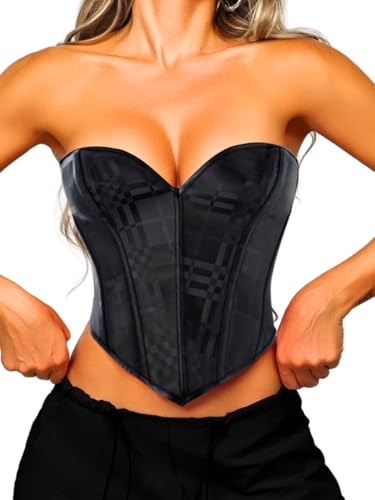 Image of ChiaoLezhee Heart Corset Top For Women, Sexy Concert Outfits Going Out, Strapless Crop Top, Overbust Bustier