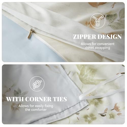 Qucover Floral Double Duvet Cover 200x200 cm, Elegant Rustic Style Double Bedding Set, Microfiber Blue Double Bed Bedding Sets with 2 Pillowcases 50x75 cm, Metal Zipper and Corner Ties - Cosy Home Interiors Qucover Floral Double Duvet Cover 200x200 cm, Elegant Rustic Style Double Bedding Set, Microfiber Blue Double Bed Bedding Sets with 2 Pillowcases 50x75 cm, Metal Zipper and Corner Ties - Image 3