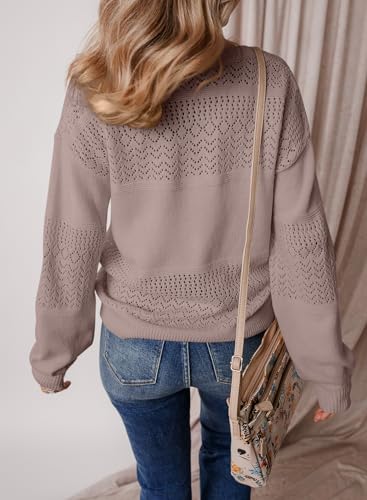 Image of SHEWIN Women's Sweaters Casual Long Sleeve V Neck Crewneck Lightweight Crochet Pullover Sweater Tops