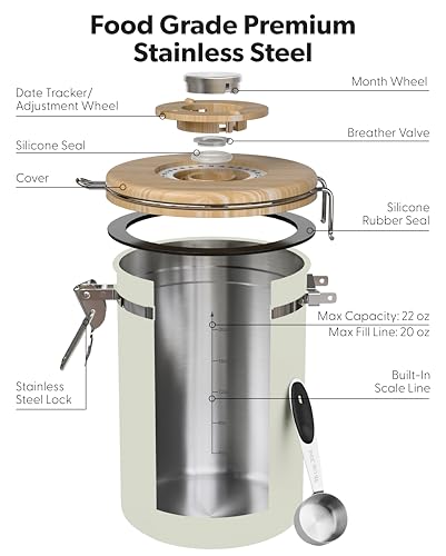 Image of Veken Coffee Canister with Window, Airtight Stainless Steel Container, 22OZ