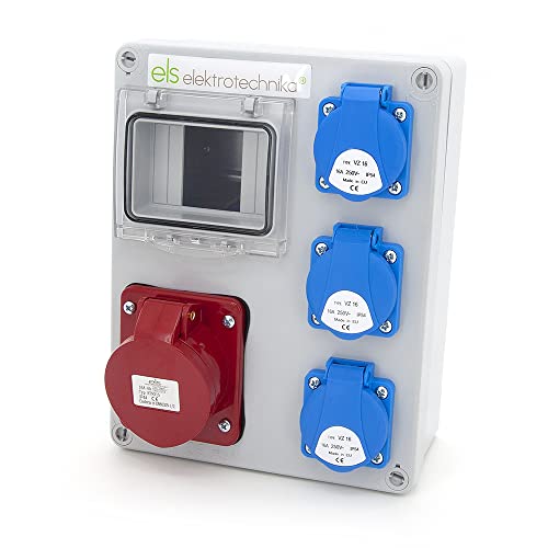 ELS Elektrotechnika Distributore di corrente da parete, vuoto, 3 x 230 V e 1 x CEE 16 A per retrofit con dispositivi modulari, cablaggio, per interni ed esterni