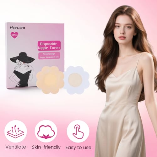 HUTLHTH 60 Pcs Disposable Nipple Covers,Nipple Covers for Women,Upgrade ultra-thin invisible nipple patches and breast pads,Pasties, Petals Nipple Covers（Light coffee） - Thumbnail 6