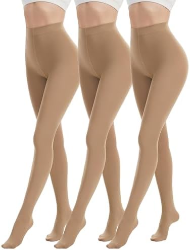 3 Pairs 80D Tights for Women Opaque Black High Waisted Stockings Womens Footed Pantyhose with Reinforced Toe