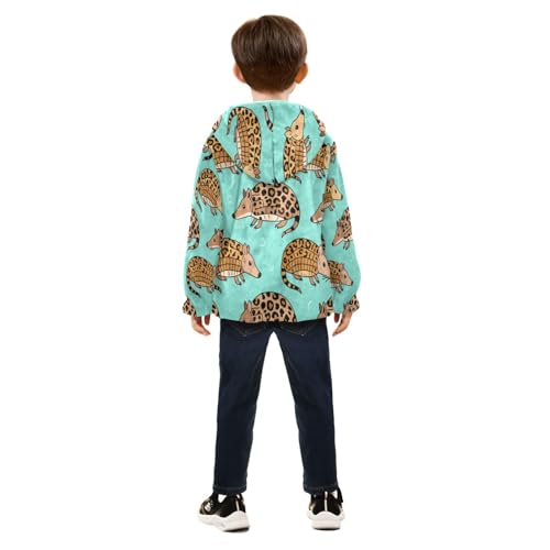 Armadillo Animal Print with Dot Toddler Fleece Jacket Girl Boys Hooded Fleece Jacket Coat Warm Outwear Zip-up 3-10T4