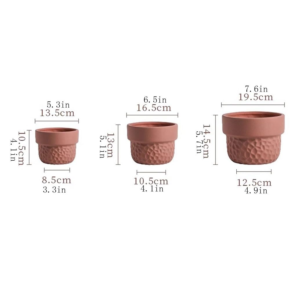 macetas para plantas Doniczka ceramiczna z okrągłym wzorem wypukłości, podstawkami i otworami drenażowymi(Średni)