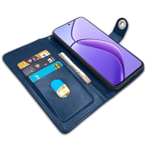 Image of Pikkme Flip Cover Leather Finish | Inside TPU with Card Pockets | Complete Protection Button Flip for Realme Narzo 70x 5G / N65 / Realme 13 /12 /12X 5G /C65 (Blue)