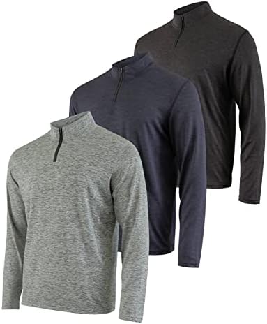 3 Pack: Mens Quarter 1/4 Zip Pullover Men Sweatshirt Long Sleeve Men's Shirts 1/2 Athletic Fishing Dry Fit Shirt Gym Running Compression Golf Half Top Thermal Workout Cold Sweatshirts -Set 5,L