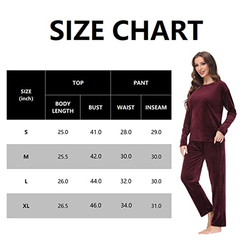 Cozziplus Women Velour Sweatsuits Sets Lounge Set 2 Piece Sweatsuit Crew Neck Sweatshirt And Sweatpant Velvet Jogging Suit(Burgundy,M) #TOP5