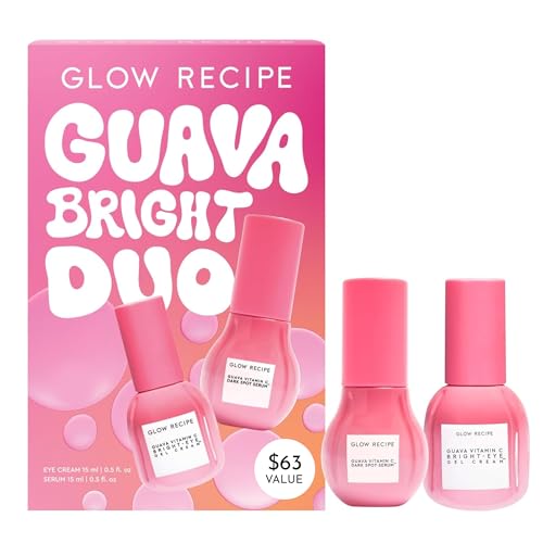 Glow Recipe Guava Brightening Korean Skincare Gift Set – Vitamin C Under Eye Cream Treatment + Hydrating Vitamin C Dark Spot Face Serum with Niacinamide & Peptides, Travel Size (2 Count)