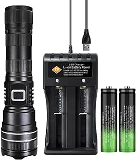 Rechargeable Flashlight Torch with 2 x 18650 Battery, 12000 Lumens XPH90 Flashlight, 5 Modes Flash Light LED Torch with Power Bank, Waterproof Tactical Flashlight for Emergencies Outdoor Camping