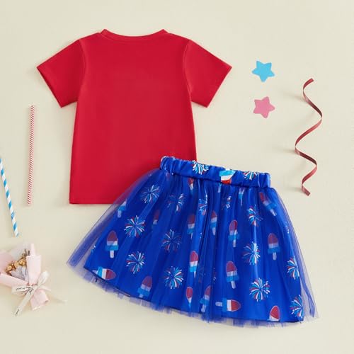 Image of Kayotuas Toddler Baby Girl 4th of July Outfit American Flag Shirt Red Blue Stars Tulle Tutu Skirts Kids Fourth of July Dress