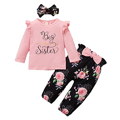 WeoTca Kleine Große Schwestern Passende Kleidung Outfits Kleinkind Baby Mädchen Strampler / T-Shirt+Hose mit Blumenmuster+Stirnband Kleidung Set - Image 3