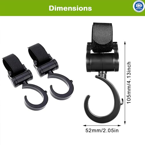 Image of Safe-O-Kid Strong Stroller Hooks (Pack of 4) - Heavy Duty, Durable, Universal Hooks for Bags, Toys & More, Black